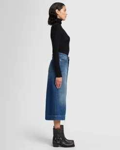 Amber Zip Denim Midi Skirt in Topic