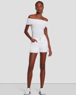 Broken Twill Mid Roll Short In White