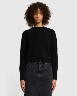 Cashmere Blend Crewneck Sweater in Black