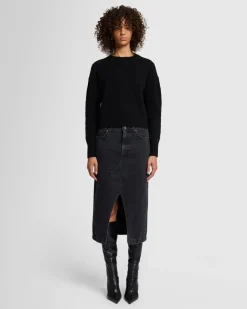 Cashmere Blend Crewneck Sweater in Black