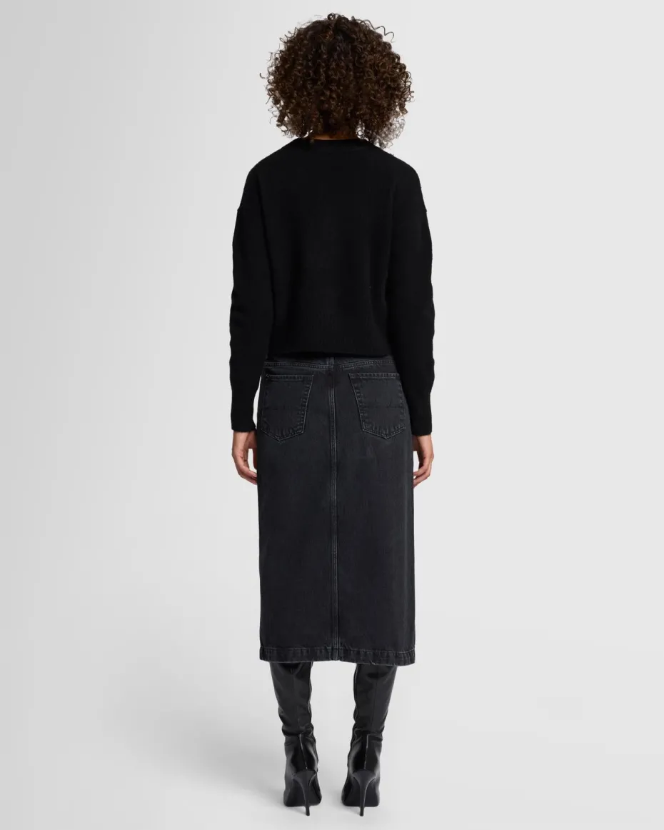 Cashmere Blend Crewneck Sweater in Black