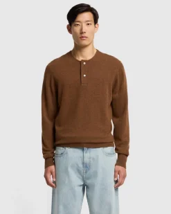 Cashmere Henley Sweater in Nutshell
