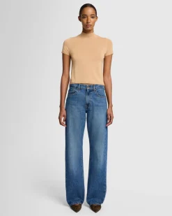 Cashmere Mock Neck Short Sleeve Sweater in Porcini