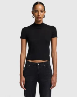 Cashmere Mock Neck Short Sleeve Sweater in Porcini