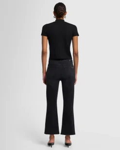 Cashmere Mock Neck Short Sleeve Sweater in Porcini