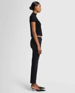 Cashmere Mock Neck Short Sleeve Sweater in Porcini