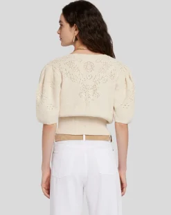Cinched Puff Sleeve Cardigan in Bone