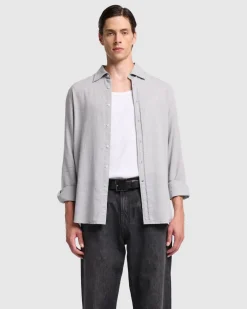 Cotton-Cashmere Button Up Shirt in Light Grey