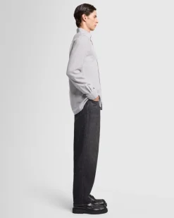 Cotton-Cashmere Button Up Shirt in Light Grey
