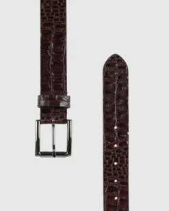 Croc Embosssed Italian Leather Belt in Brown