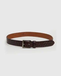 Croc Embosssed Italian Leather Belt in Brown