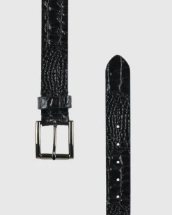 Croc Embosssed Italian Leather Belt in Brown