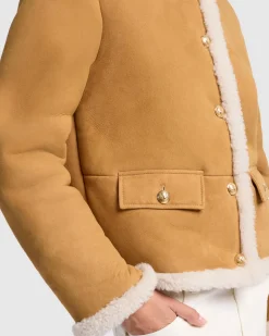 Cropped Shearling Jacket in Porcini
