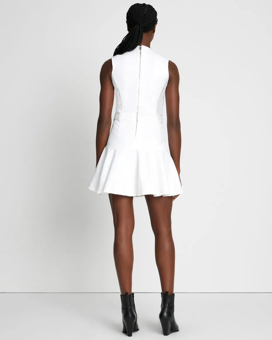 Denim Flounce Dress Mini in Brilliant White