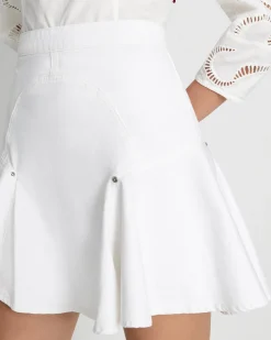 Denim Flounce Skirt in Brilliant White