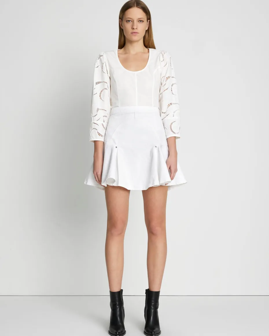 Denim Flounce Skirt in Brilliant White