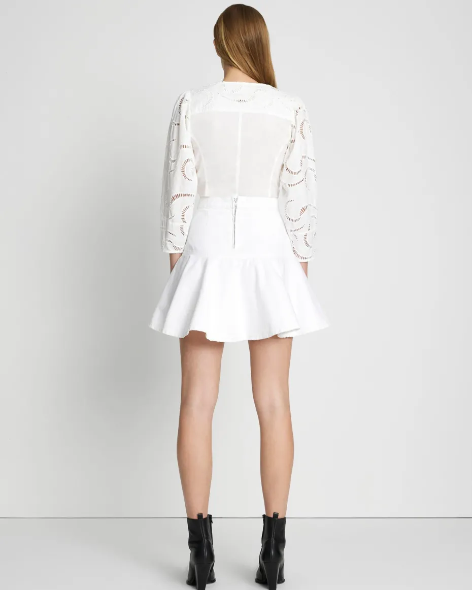 Denim Flounce Skirt in Brilliant White