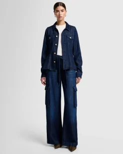 Denim Lustre Cargo Wide Leg in Stormy