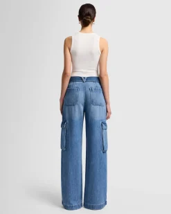 Denim Lustre Cargo Wide Leg in Stormy