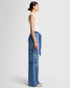 Denim Lustre Cargo Wide Leg in Stormy