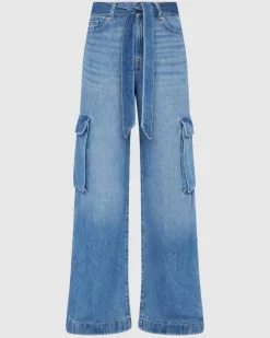 Denim Lustre Cargo Wide Leg in Stormy