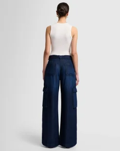 Denim Lustre Cargo Wide Leg in Stormy