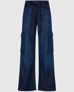 Denim Lustre Cargo Wide Leg in Stormy