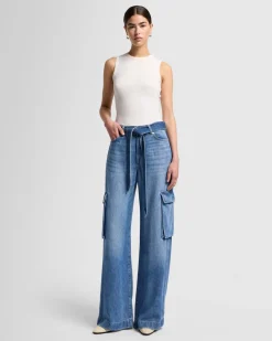 Denim Lustre Cargo Wide Leg in Stormy