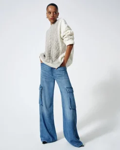 Denim Lustre Cargo Wide Leg in Stormy