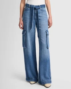 Denim Lustre Cargo Wide Leg in Stormy