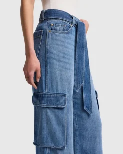 Denim Lustre Cargo Wide Leg in Stormy