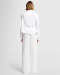 Denim Lustre Flounce Trucker Jacket in White