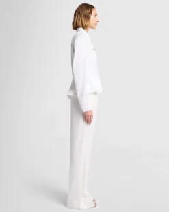Denim Lustre Flounce Trucker Jacket in White