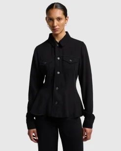 Denim Lustre Flounce Trucker Jacket in White
