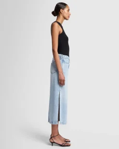 Denim Lustre Midi Skirt in Abyss