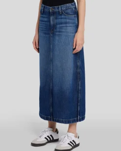 Denim Lustre Midi Skirt in Abyss