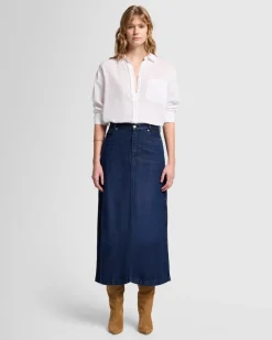 Denim Lustre Midi Skirt in Abyss
