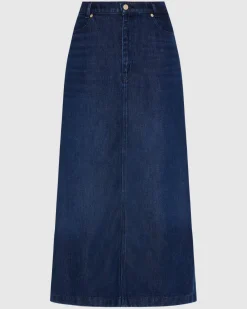 Denim Lustre Midi Skirt in Abyss