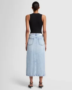 Denim Lustre Midi Skirt in Abyss