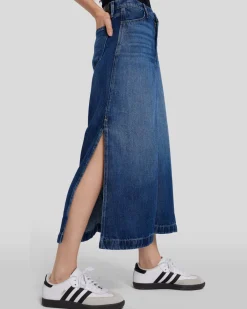 Denim Lustre Midi Skirt in Abyss