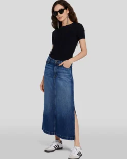 Denim Lustre Midi Skirt in Abyss