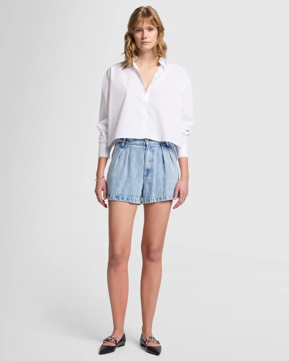 Denim Lustre Pleated Short in Abyss