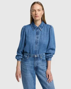 Denim Lustre Puff Sleeve Shirt in Dream On