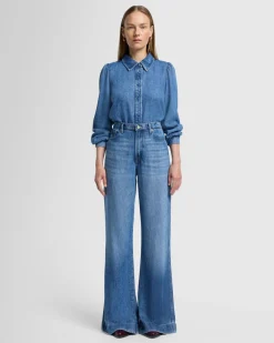 Denim Lustre Puff Sleeve Shirt in Dream On