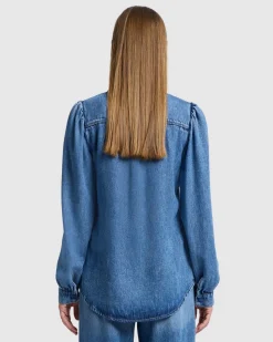 Denim Lustre Puff Sleeve Shirt in Dream On