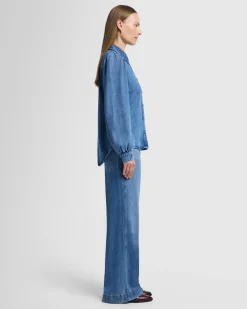 Denim Lustre Puff Sleeve Shirt in Dream On