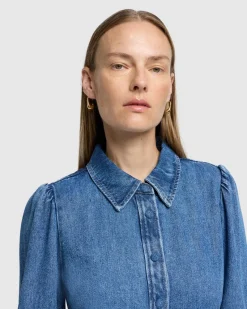 Denim Lustre Puff Sleeve Shirt in Dream On