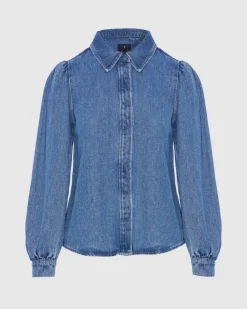 Denim Lustre Puff Sleeve Shirt in Dream On
