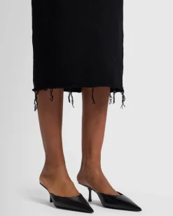 Distressed Knit Midi Skirt in Black
