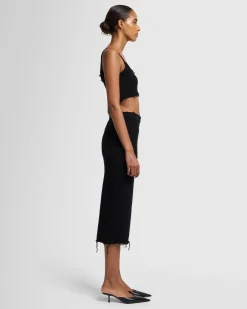 Distressed Knit Midi Skirt in Black